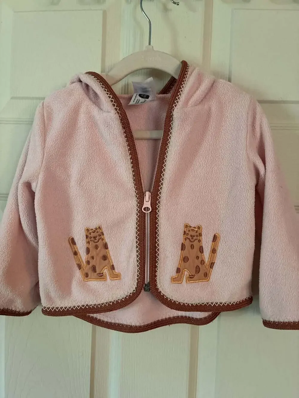 Hanna Andersson Pink Fleece Zip-Up Hooded Jacket with Leopard Pockets